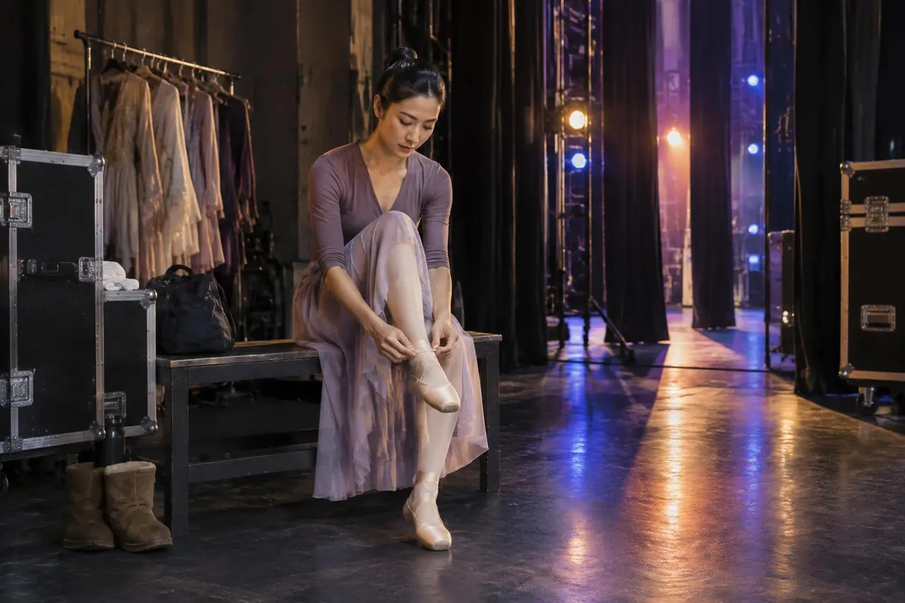 Illustration of a dancer preparing backstage before a performance